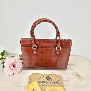 Patricia Nash Cognac Leather Satchel Crossbody w/ Dust Bag & Papers